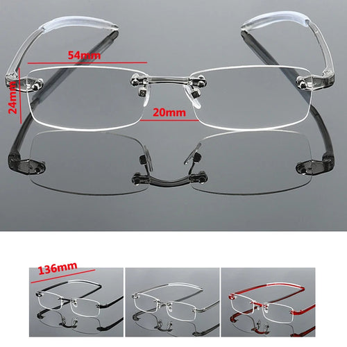 Rahmenlose blaues Licht blockierende Lesebrille für Herren und Damen, modisch, randlos, Hyperopie-Brille, Dioptrien +1,0 +1,5 +2,0 +2,5 +3,0